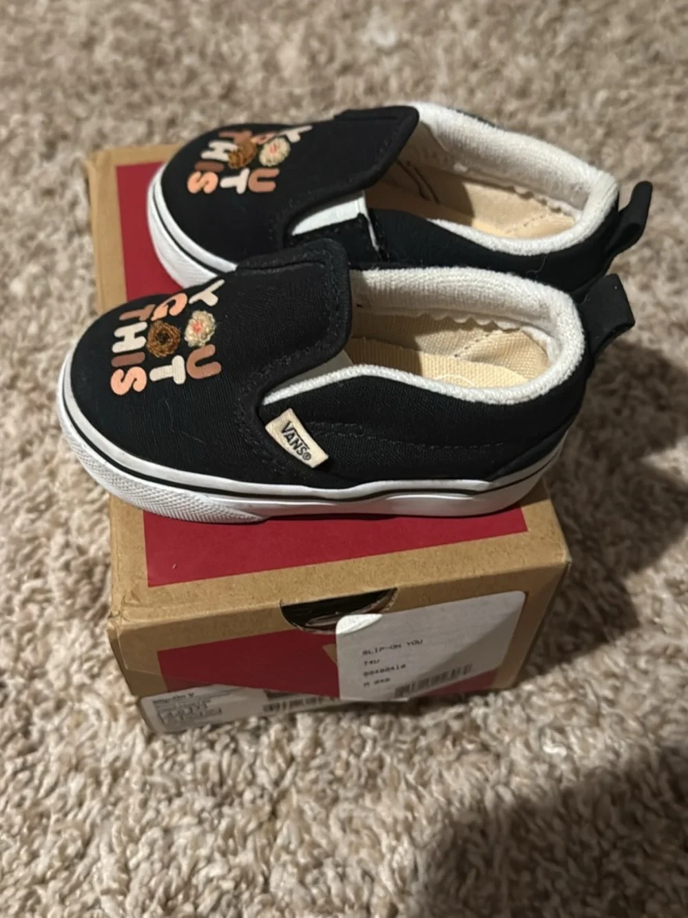 Kids Black Vans Slip-on Breast cancer awareness shoes 4 Baby